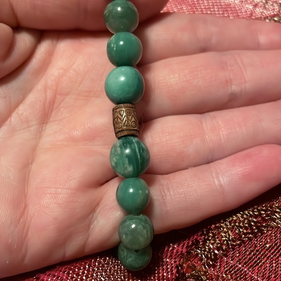 Handmade Bracelet w Upcycled & New Beads Jade Wood Metal Semiprecious Stones - Picture 4 of 4